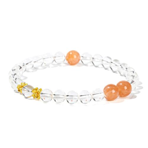 quartz clair bracelet, avec Pierre de lune orange & laiton, fait à la main, bijoux de mode & pour femme, beads length 6mm, 8mm Environ 6-7 pouce, Vendu par PC