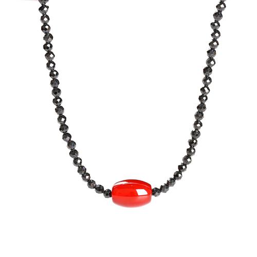 Black Spinel Necklace, with Red Agate & 304 Stainless Steel, with 2inch extender chain, handmade, for woman & faceted Approx 15.7 Inch 