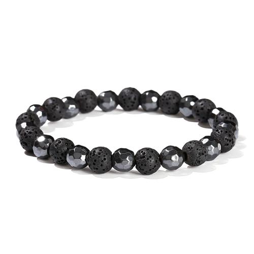 Hematite Bracelet, with Lava, Round, handmade, Unisex & faceted, beads length 8mm Approx 6-8 Inch [