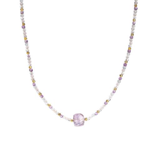 Clear Quartz Necklace, with Amethyst & Rose Quartz & Brass, handmade, fashion jewelry & for woman, beads length 2.5mm, 8mm Approx 16 Inch 