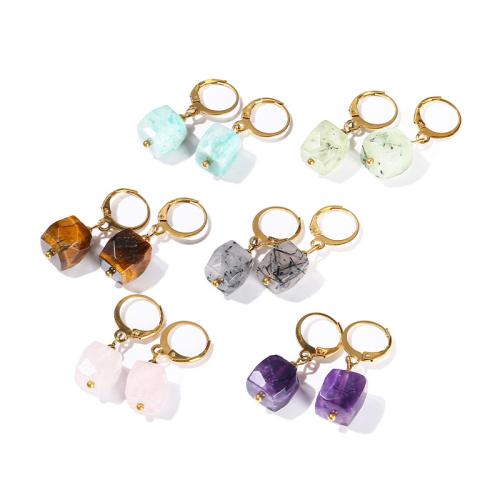 Gemstone Huggie Hoop Drop Earring, with 304 Stainless Steel, Geometrical Pattern & for woman 