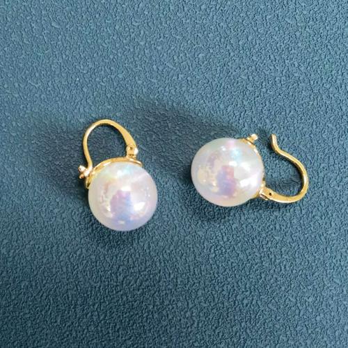 Brass Lever Back Earring, with Plastic Pearl, fashion jewelry & for woman, white 