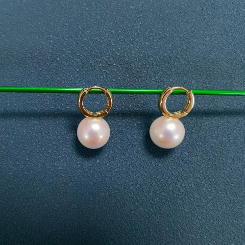 Brass Lever Back Earring, with Shell Pearl, fashion jewelry & for woman, white, 25mm 