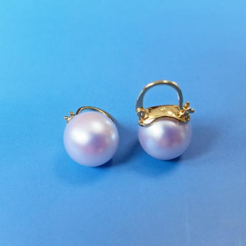 Brass Lever Back Earring, with Plastic Pearl, fashion jewelry & for woman, golden, 25mm 