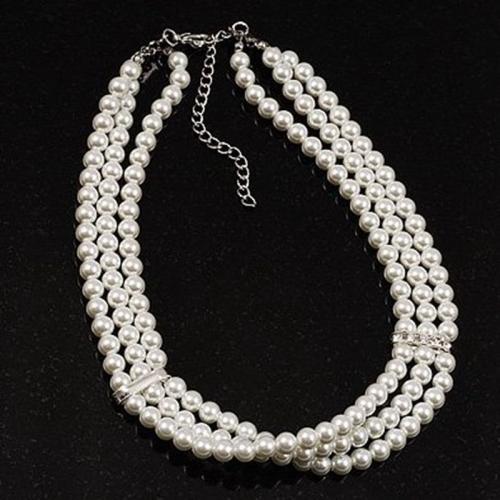 Collier de perles en plastique, perle de plastique, avec 5cm chaînes de rallonge, trois couches & bijoux de mode & pour femme, blanc Environ 45 cm, Vendu par PC