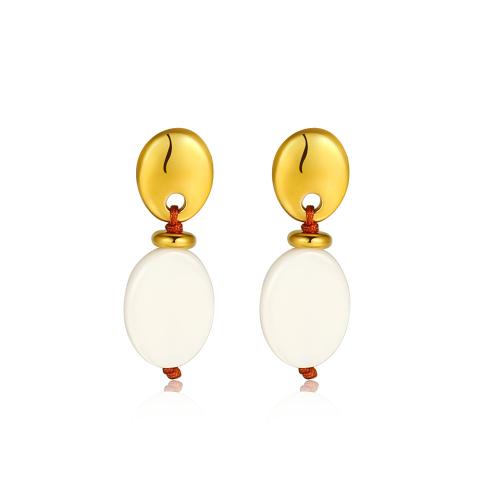 White Shell Earrings, 304 Stainless Steel, with Shell, fashion jewelry & for woman, golden 