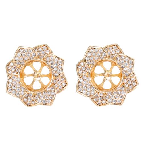 Brass Earring Stud Component, DIY & micro pave cubic zirconia 