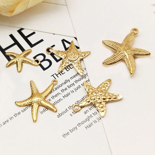 Stainless Steel Animal Pendants, 304 Stainless Steel, Starfish, Vacuum Ion Plating, DIY [