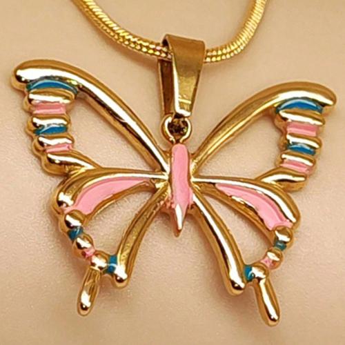 Enamel Stainless Steel Pendant, 304 Stainless Steel, Butterfly, Vacuum Ion Plating, DIY 