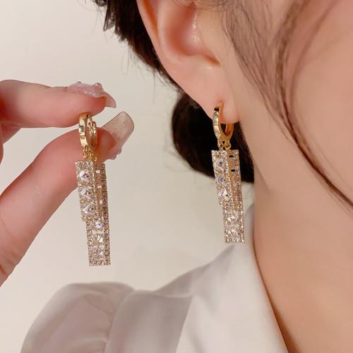 Cubic Zirconia Micro Pave Brass Earring, real gold plated, micro pave cubic zirconia & for woman, gold 