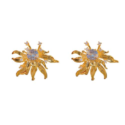 Cubic Zirconia Micro Pave Brass Earring, petals, real gold plated, micro pave cubic zirconia & for woman, gold 