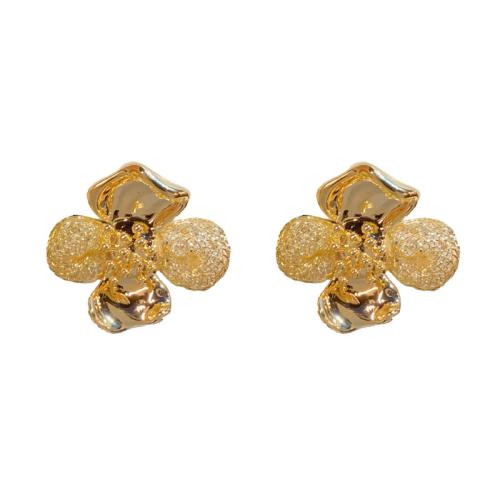 Brass Stud Earring, petals, real gold plated, for woman, gold 