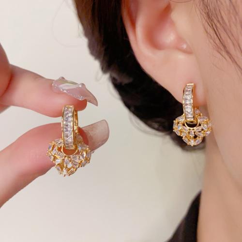 Cubic Zirconia Micro Pave Brass Earring, real gold plated, micro pave cubic zirconia & for woman, gold 