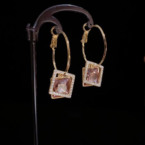 Cubic Zirconia Micro Pave Brass Earring, real gold plated, micro pave cubic zirconia & for woman 