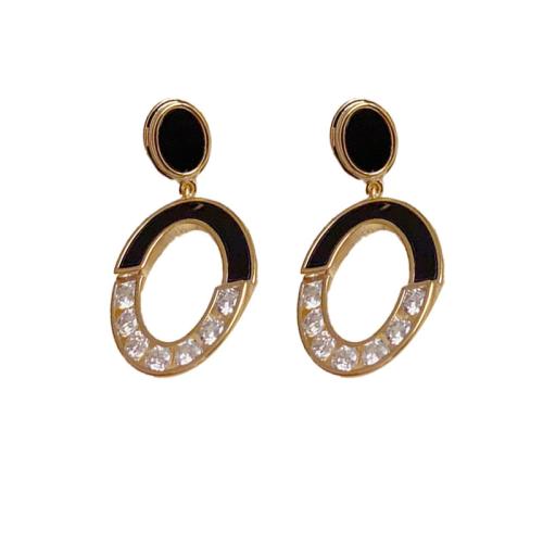 Cubic Zirconia Micro Pave Brass Earring, real gold plated, micro pave cubic zirconia & for woman & enamel, gold 