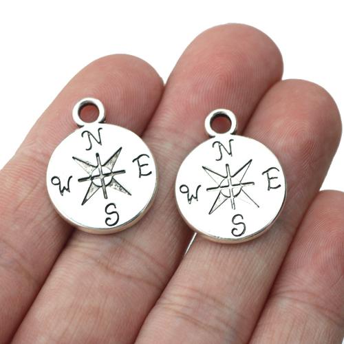 Zinc Alloy Jewelry Pendants, Compass, antique silver color plated, DIY, 18mm 