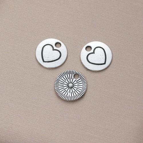 Zinc Alloy Heart Pendants, Round, antique silver color plated, DIY, 12mm 