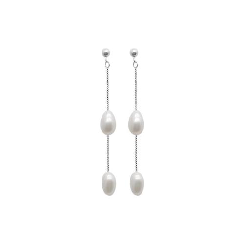 925 Sterling Silver Drop Earring, with Plastic Pearl, Korean style & for woman, silver color, 50mm 