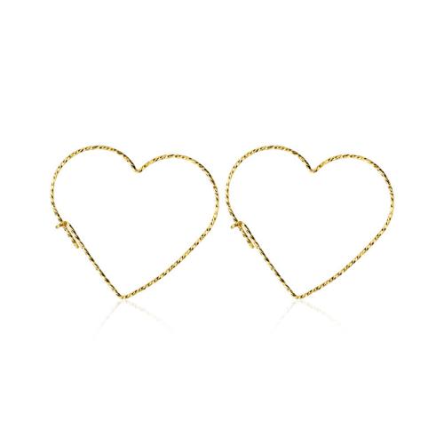 925 Sterling Silver Drop Earring, Heart, gold color plated, Korean style & for woman & hollow 