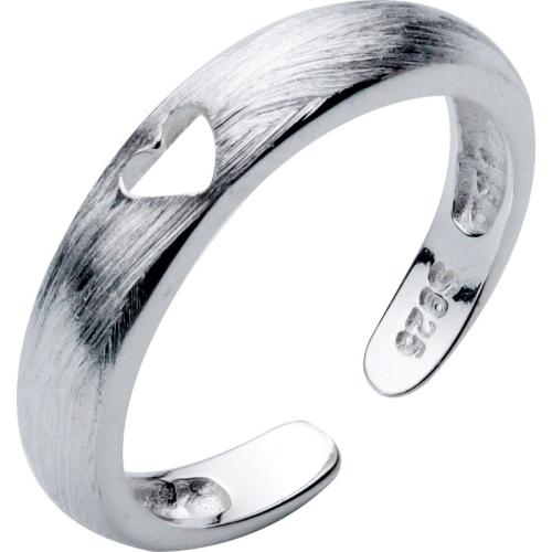 925 Sterling Silver Cuff Finger Ring, Heart, Korean style & brushed & for woman & hollow, US Ring 