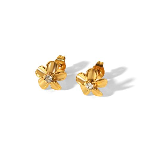 Stainless Steel Rhinestone Stud Earring, 304 Stainless Steel, fashion jewelry & for woman & with rhinestone, golden 