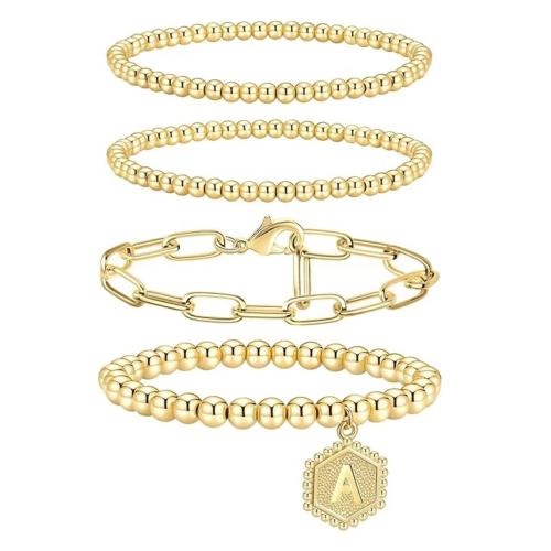 Moda pulseras de la aleación de Zinc, 4 piezas & Joyería & diferentes estilos para la opción & para mujer, dorado, longitud:aproximado 18 cm, Vendido por Set