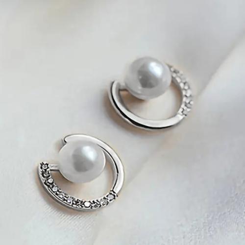 Cubic Zirconia Micro Pave Brass Earring, with Plastic Pearl, fashion jewelry & micro pave cubic zirconia & for woman 11mm 