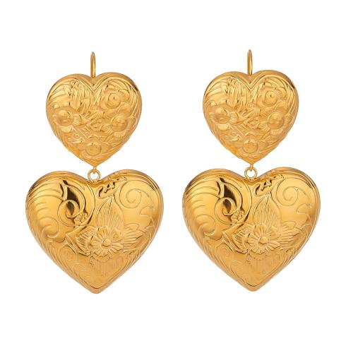 Stainless Steel Drop Earring, 304 Stainless Steel, Heart, Vacuum Ion Plating, fashion jewelry & for woman, golden, 55mm 