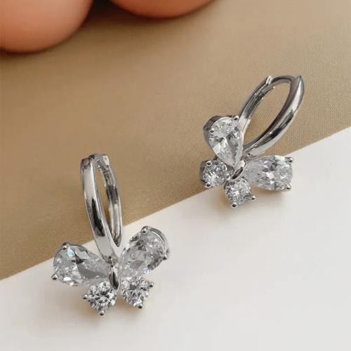 Cubic Zirconia Micro Pave Brass Earring, Butterfly, fashion jewelry & micro pave cubic zirconia & for woman 