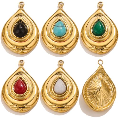 Gemstone Jewelry Pendant, 304 Stainless Steel, with Gemstone, Teardrop, DIY golden 