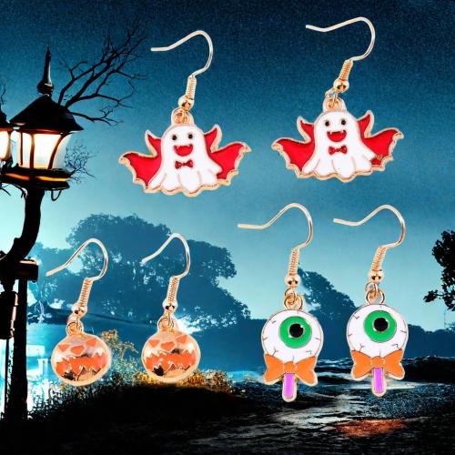 aleación de zinc Pendientes con Colgantes, chapado en color dorado, Diferente forma para la elección & Joyería de Halloween & para mujer & esmalte, más colores para la opción, Vendido por Par