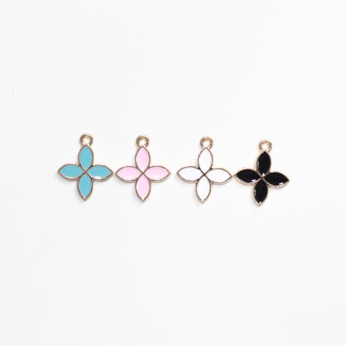 Zinc Alloy Enamel Pendants, Four Leaf Clover, gold color plated, DIY 