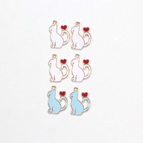 Zinc Alloy Enamel Pendants, Cat, gold color plated, DIY 