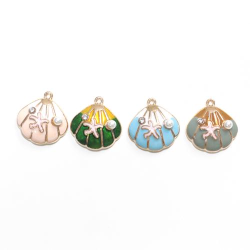 Zinc Alloy Enamel Pendants, with Plastic Pearl, Shell, gold color plated, DIY 