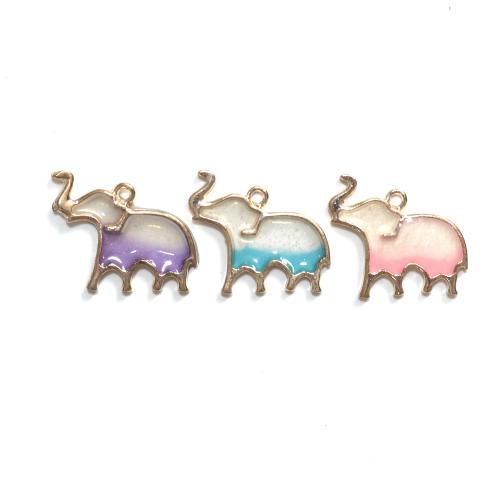 Zinc Alloy Enamel Pendants, Elephant, gold color plated, DIY 