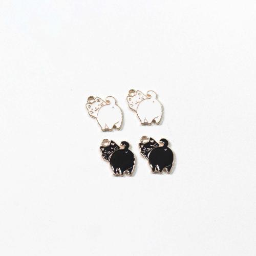 Zinc Alloy Enamel Pendants, Cat, gold color plated, DIY 