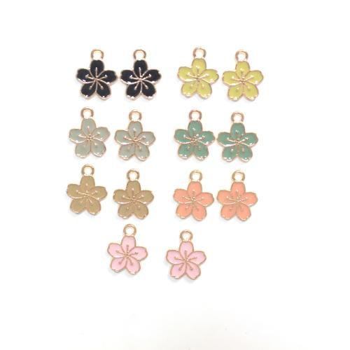 Zinc Alloy Enamel Pendants, Flower, gold color plated, DIY 