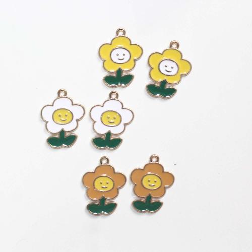 Zinc Alloy Enamel Pendants, Flower, gold color plated, DIY 