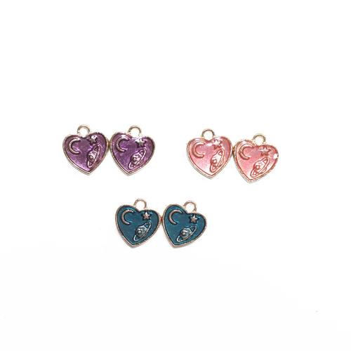 Zinc Alloy Enamel Pendants, Heart, gold color plated, DIY 