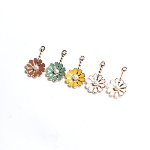 Zinc Alloy Enamel Pendants, with Plastic Pearl, Flower, gold color plated, DIY 