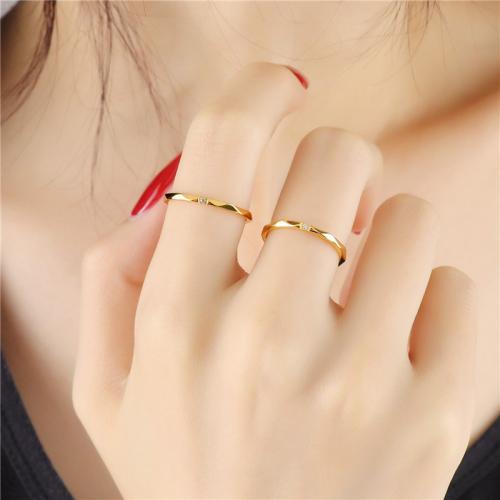 Titanium Steel Finger Ring, gold color plated, fashion jewelry & with rhinestone, golden 