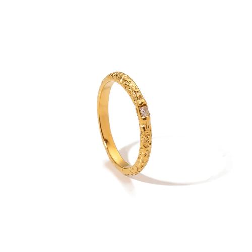 Titanium Steel Finger Ring, gold color plated, fashion jewelry & micro pave cubic zirconia, golden 