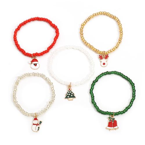 Zinc Alloy Christmas Bracelet, Seedbead, with Zinc Alloy, handmade, 4 pieces & Christmas Design & Unisex, mixed colors [