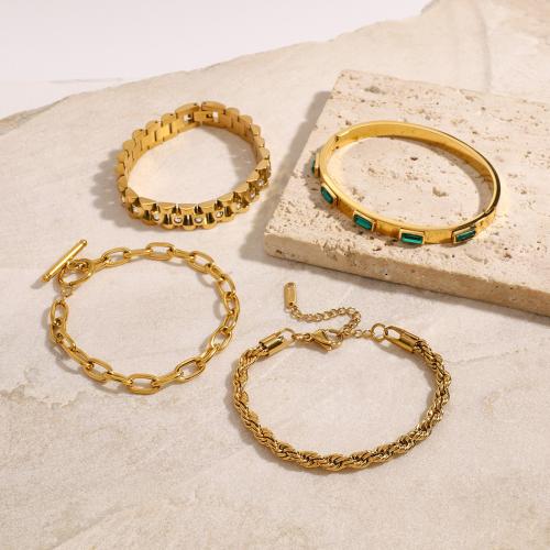 Pulseras de acero inoxidable, acero inoxidable 304, con cúbica circonia, 18K chapado en oro, Joyería & diferentes estilos para la opción & para mujer, Vendido por UD[