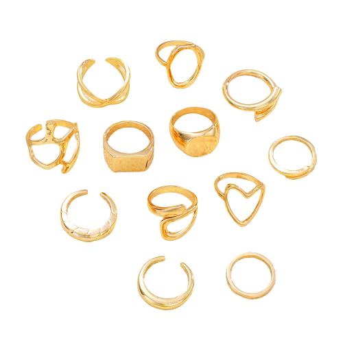 Zink-Legierung Ring Set, Zinklegierung, plattiert, 12 Stück & für Frau & hohl, Goldfarbe, verkauft von setzen