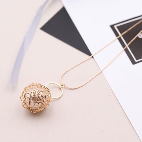 Zinc Alloy Sweater Chain Necklace, with Plastic Pearl, plated, for woman, golden Approx 77 cm 