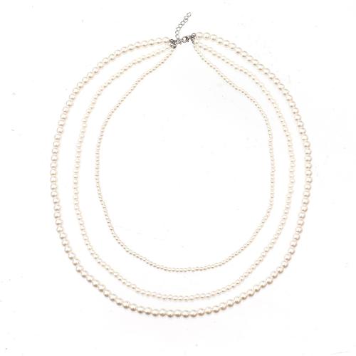 Zinc Alloy Sweater Chain Necklace, with Glass Pearl, plated, for woman, white, The length is about 60 and 70 and 80CM 