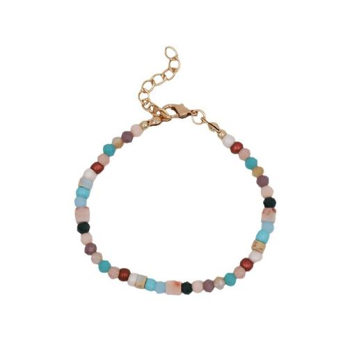 Moda pulseras de la aleación de Zinc, con Cuentas de vidrio & Piedras preciosas, con 3CM extender cadena, chapado, para mujer, multicolor, longitud:aproximado 18 cm, Vendido por UD