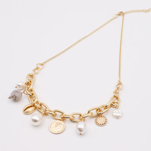 Zinc Alloy Necklace, with Plastic & Plastic Pearl, plated, for woman, gold Approx 51 cm 