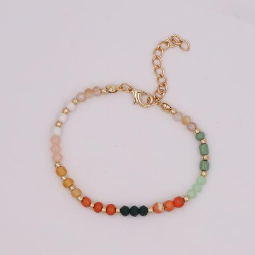 Moda pulseras de la aleación de Zinc, con Cuentas de vidrio & Piedras preciosas & plástico recubierto de cobre, con 3CM extender cadena, hecho a mano, para mujer, multicolor, longitud:aproximado 18 cm, Vendido por UD